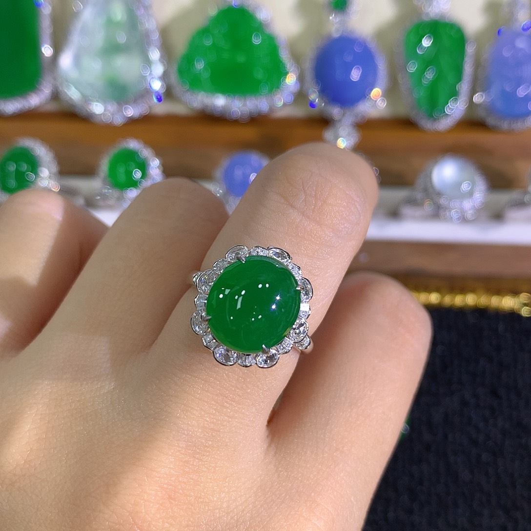 翡翠18K金镶嵌戒指两用款