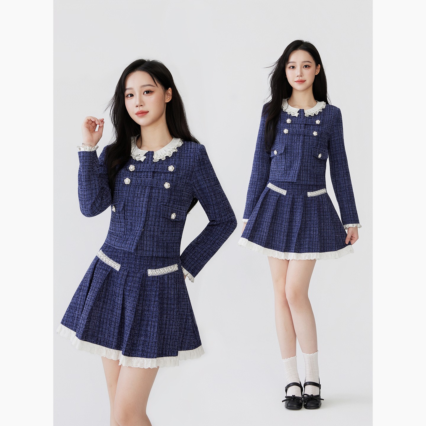 D-GIRLHOOD【蓝天星】小香风春款时尚显瘦法式小众短裙套装气质