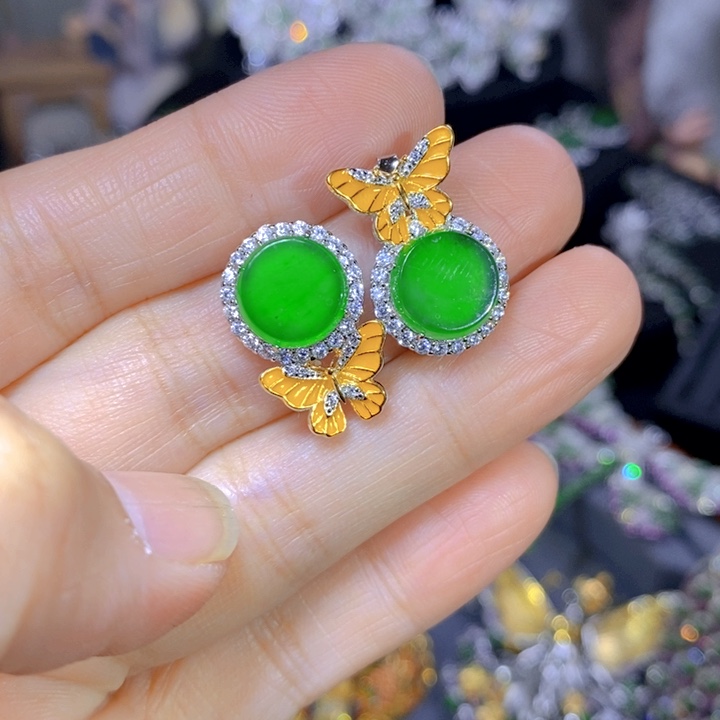 翡翠戒指银S925镶嵌天然翡翠