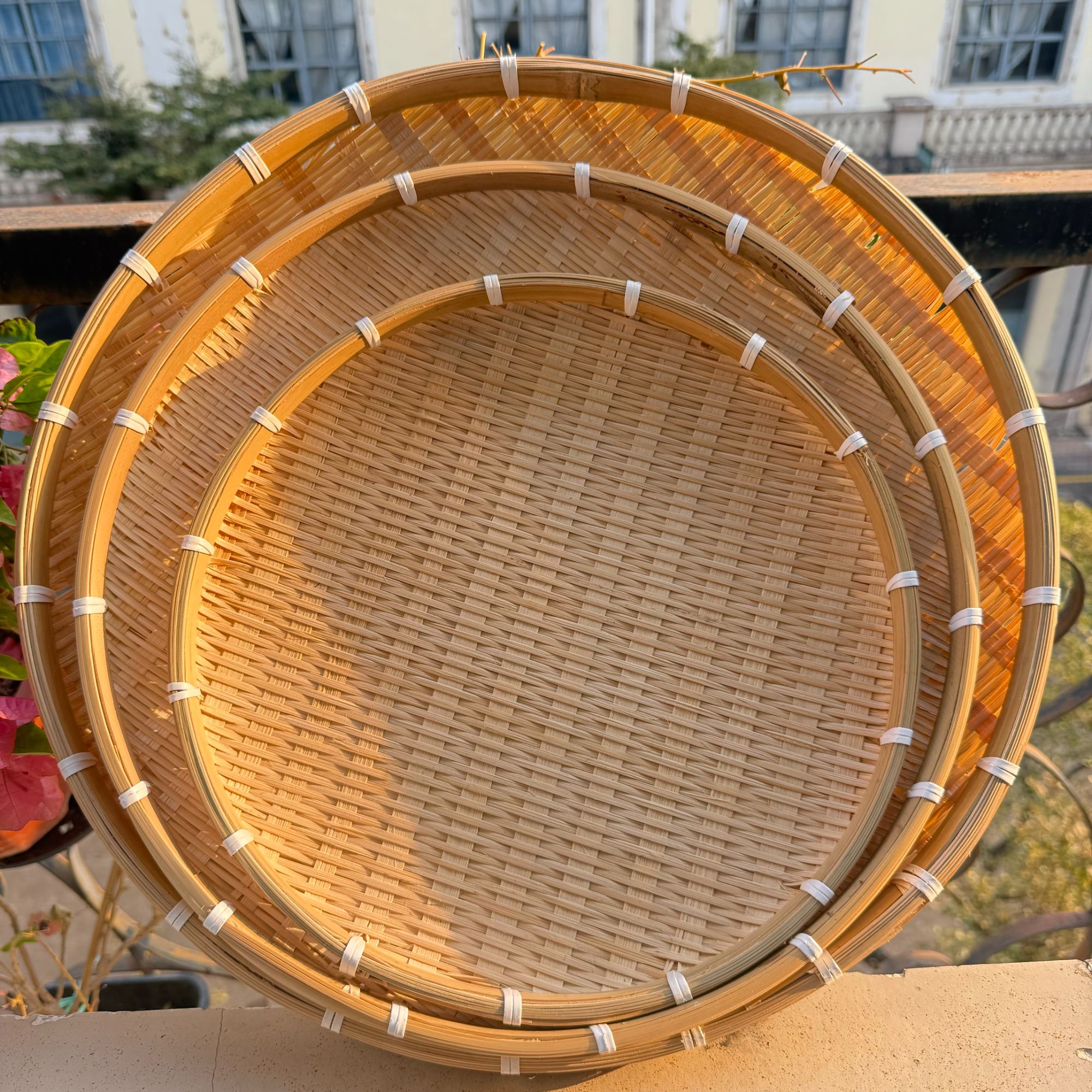 L88（三件套）竹编大簸箕晒框收纳筐42/36/30手工编织晒豆子晒花生