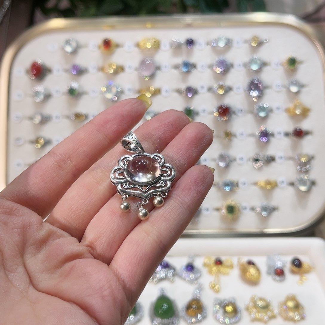 蛇纹石玉戒指银S925镶嵌