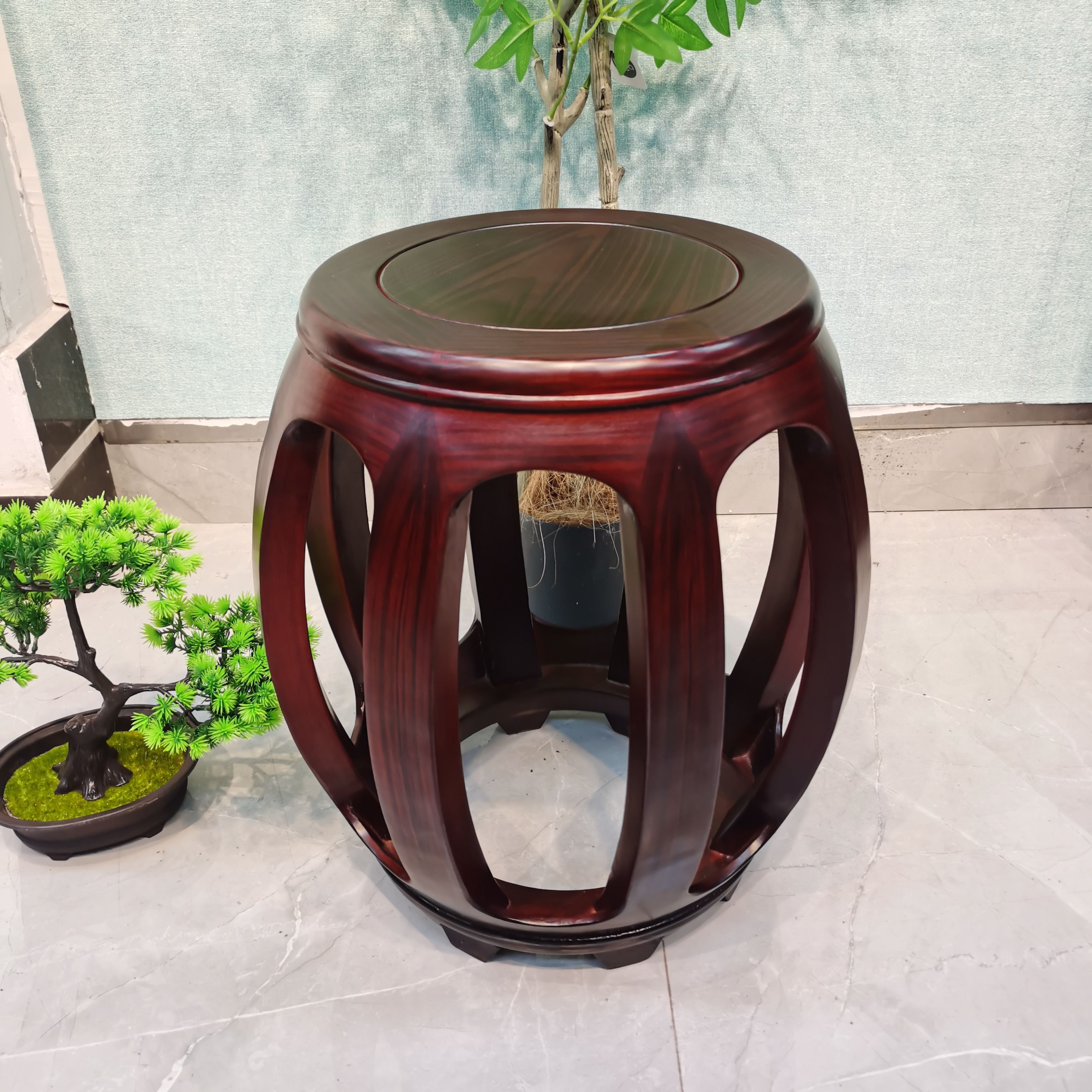 黑酸枝木大号鼓凳 高43.5CM可作换鞋凳实木琴凳全原木