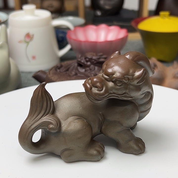 瓷片紫砂貔恘小茶宠摆件