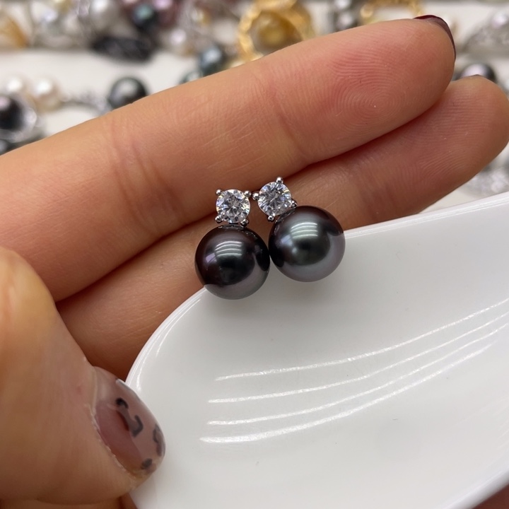 海水珍珠耳饰银S925镶嵌