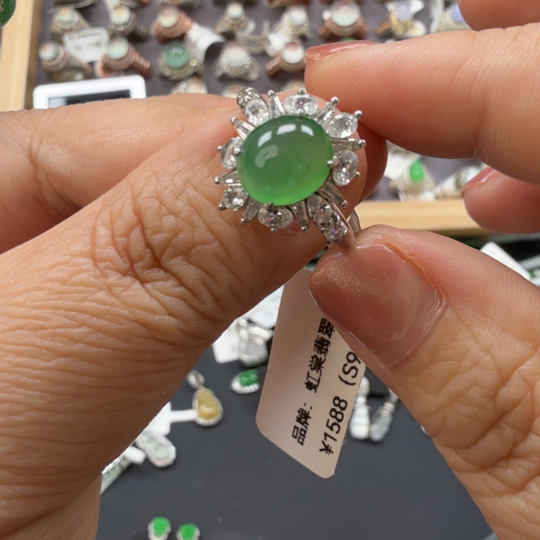 翡翠银S925镶嵌戒指8101