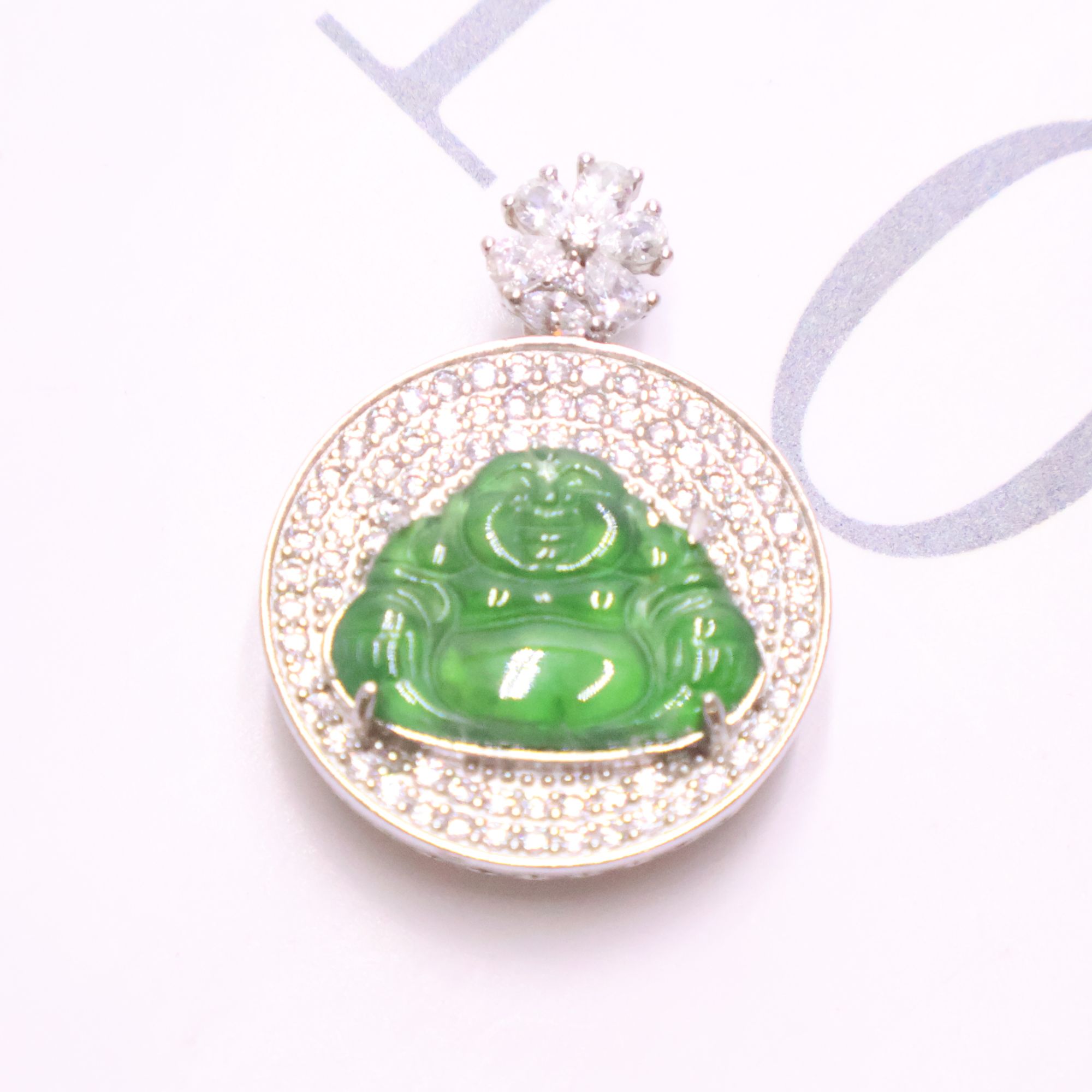 王宝宝翡翠.天然翡翠A货.佛公满绿吊坠银镶.11*15*2mm.绿色镶嵌