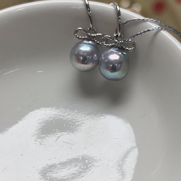 海水珍珠耳饰银S925镶嵌真多麻 8-9mm 102号