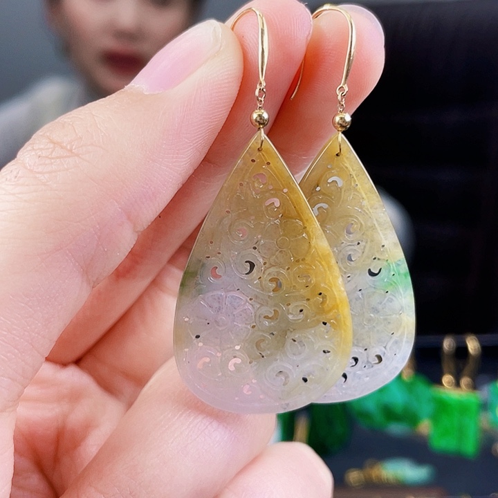 翡翠耳饰18K金镶嵌饰品