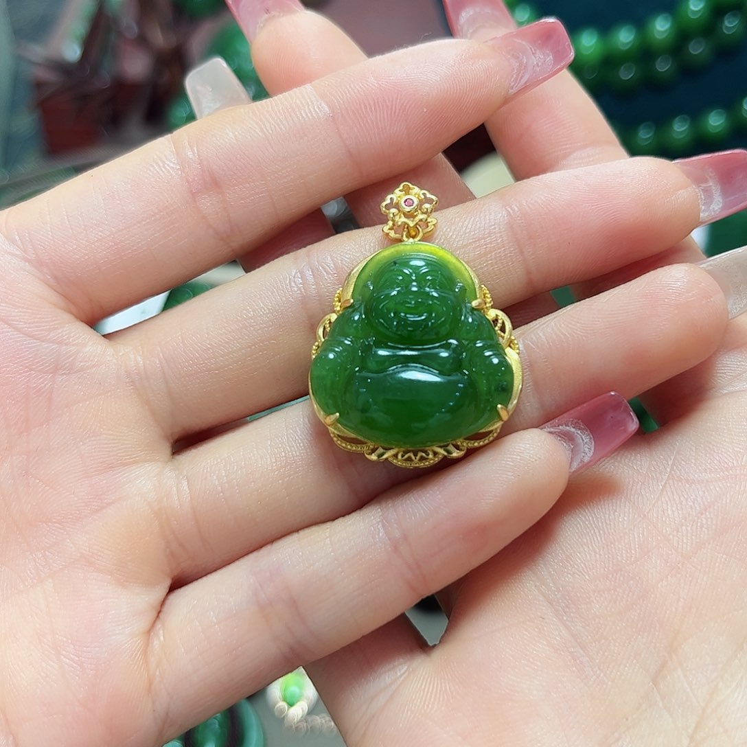 和田玉吊坠银S925镶嵌