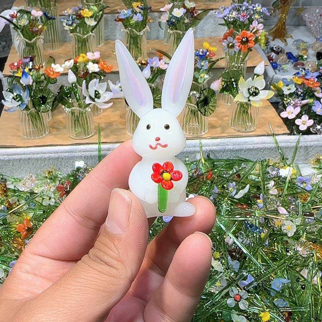 琉璃手工艺品拿花小兔子