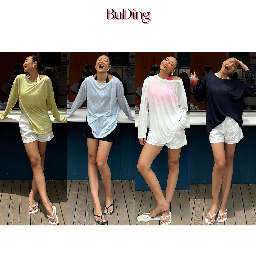 BuDing 夏季设计感簿款面膜防晒罩衫长袖T恤