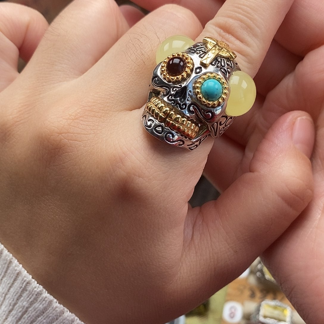 蜜蜡戒指银S925镶嵌小*头蜜蜡