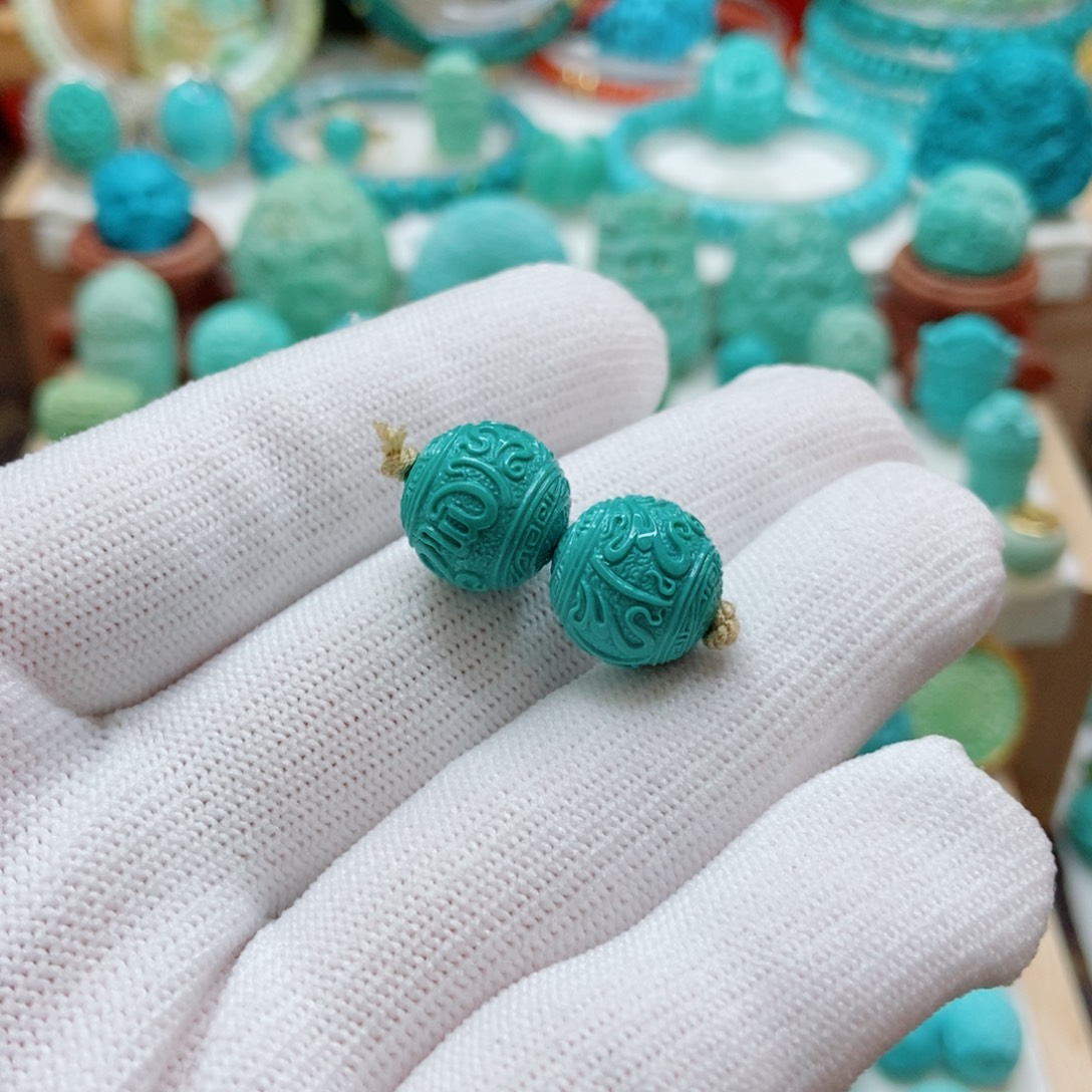 绿松石未镶嵌对珠12mm