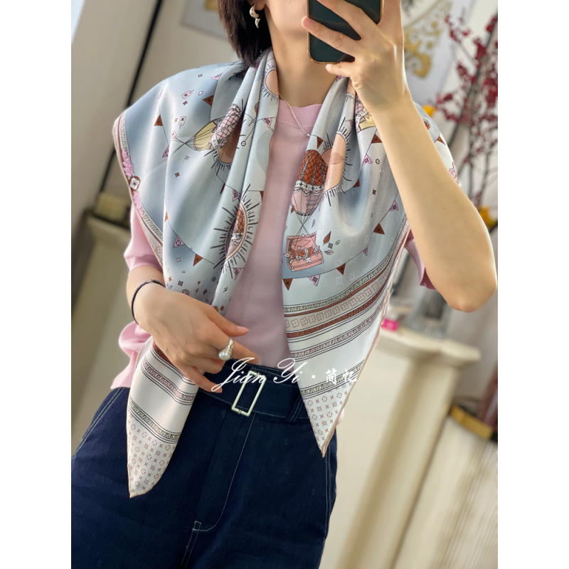 粗斜纹！【月亮之景·中方巾】时尚真丝桑蚕丝提花双面围巾丝巾女88cm