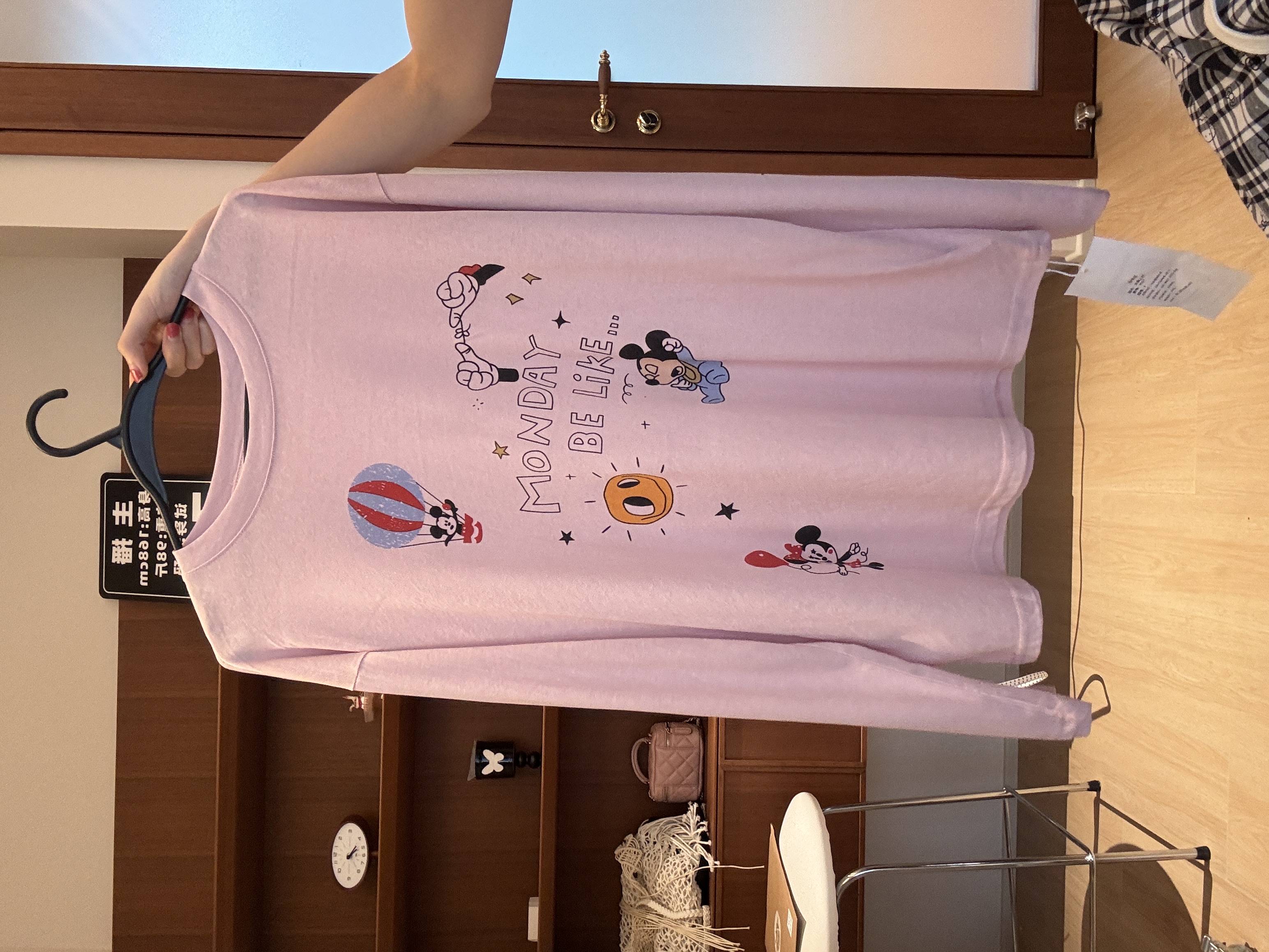 米奇印花粉色长袖T恤