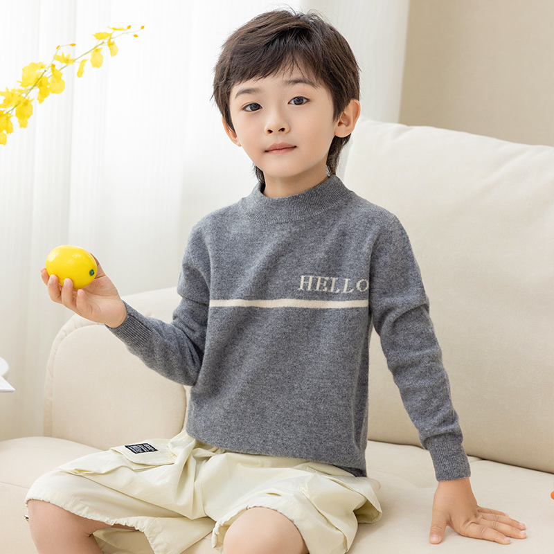 2025新款字母男大童常规针织羊毛衫儿童打底羊绒衫半高圆领毛衣