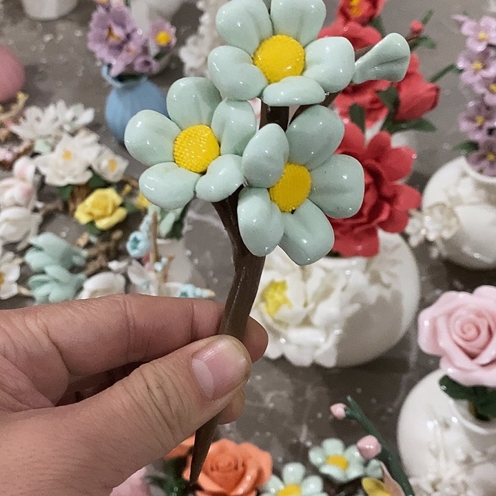 瓷片纯手工陶瓷花摆件瑕