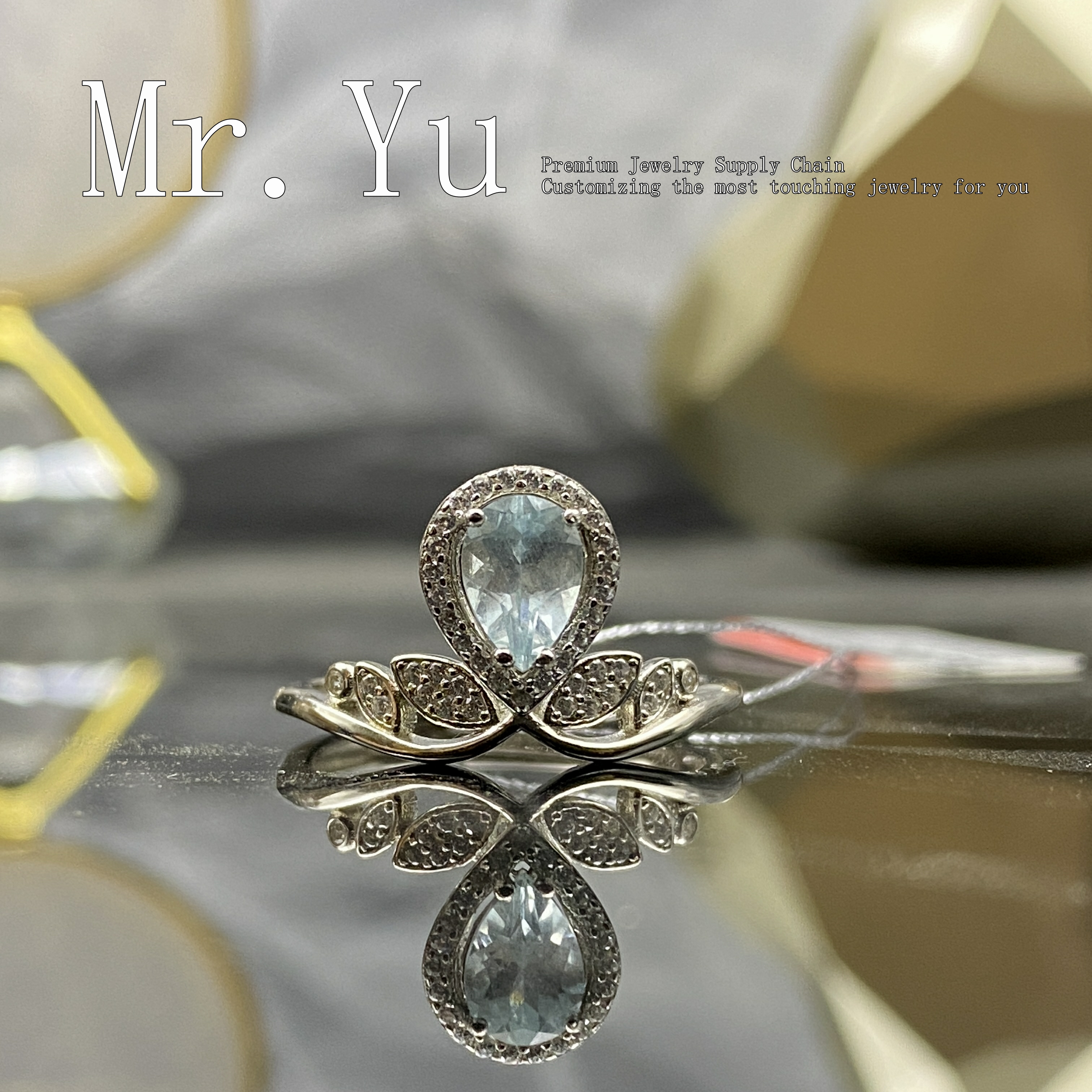 天然海蓝宝戒指气质轻奢时尚精美水滴蓝色尚美款经典hl152