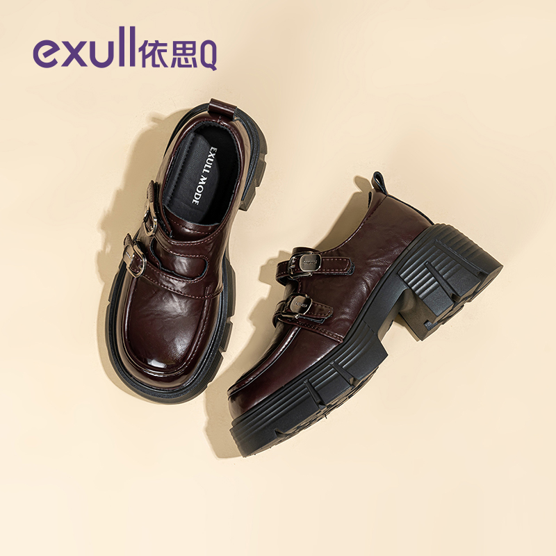 依思Q加绒乐福鞋女2025新款秋季学院风女鞋棕色厚底英伦风小皮鞋