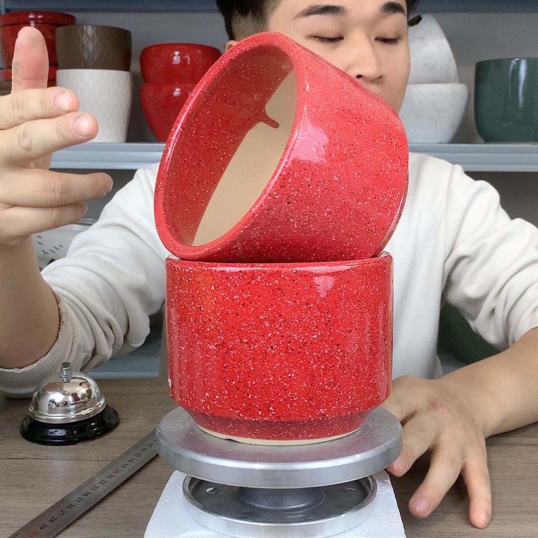 陶瓷红色小矮盆12x10两个花盆