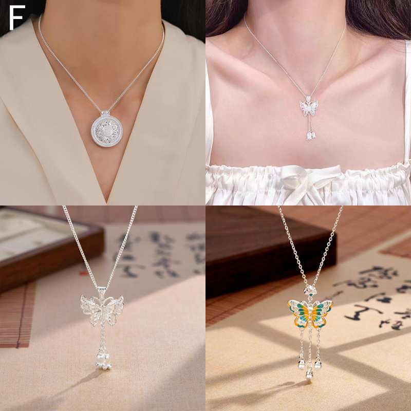 坠链均足银 项链气质轻奢时尚百搭银色超仙镶嵌手工简约长款（F）