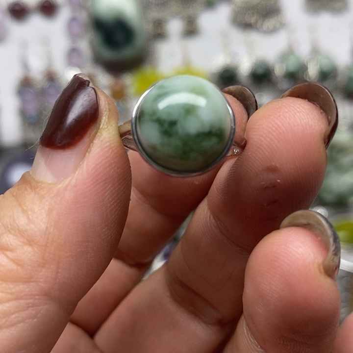 蛇纹石玉戒指银S925镶嵌