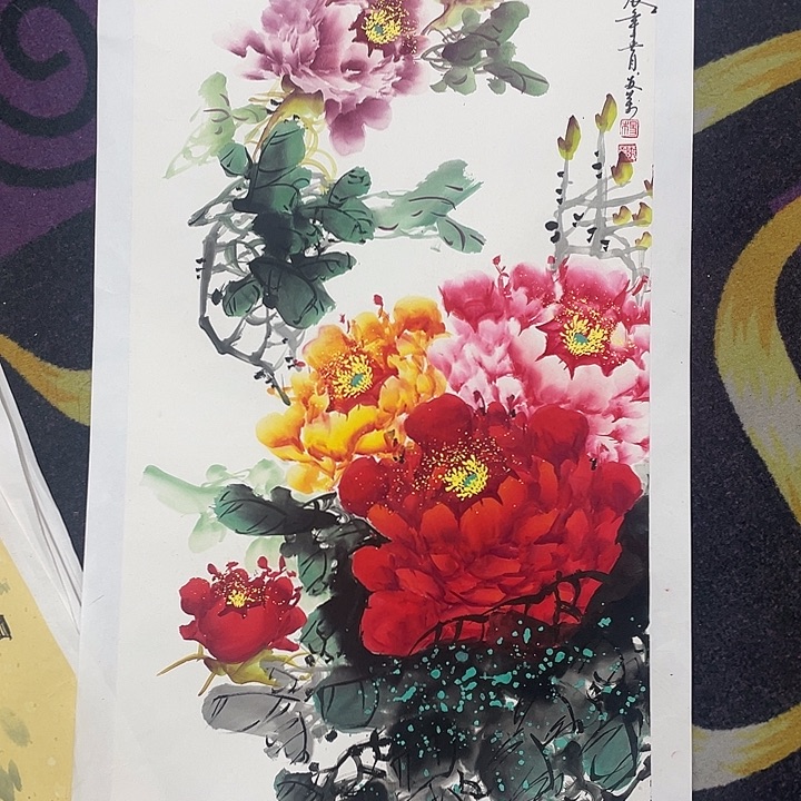 国画小三尺作品牡丹