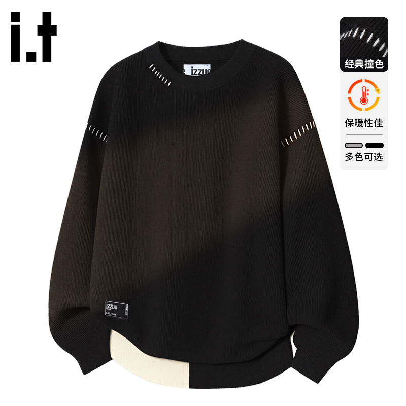 i.t izzue外套男款秋冬2025新款撞线设计感潮牌休闲圆领针织毛衣