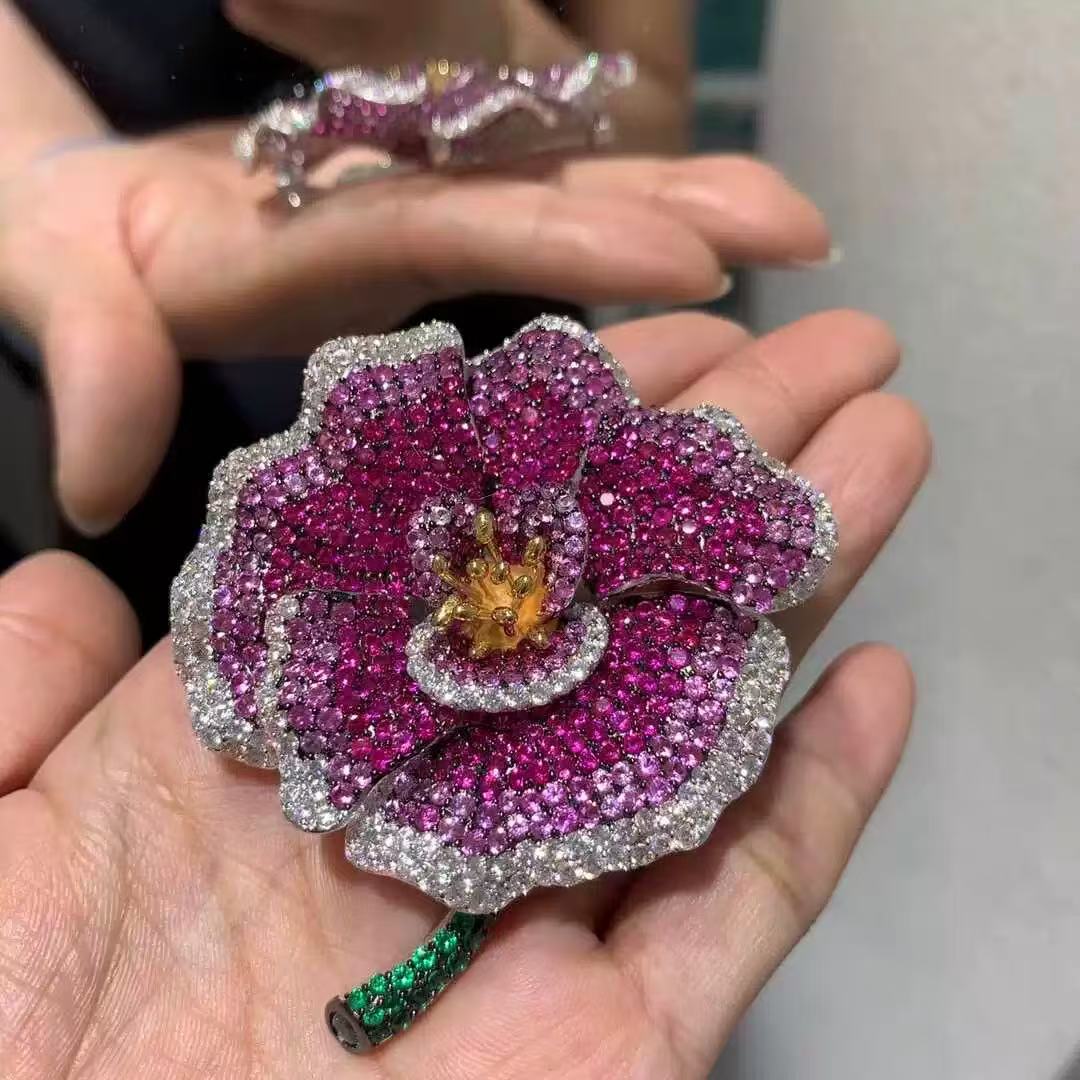 kasiya/卡思雅 铜合金锆石胸针 高版红色花朵胸针秋冬百搭