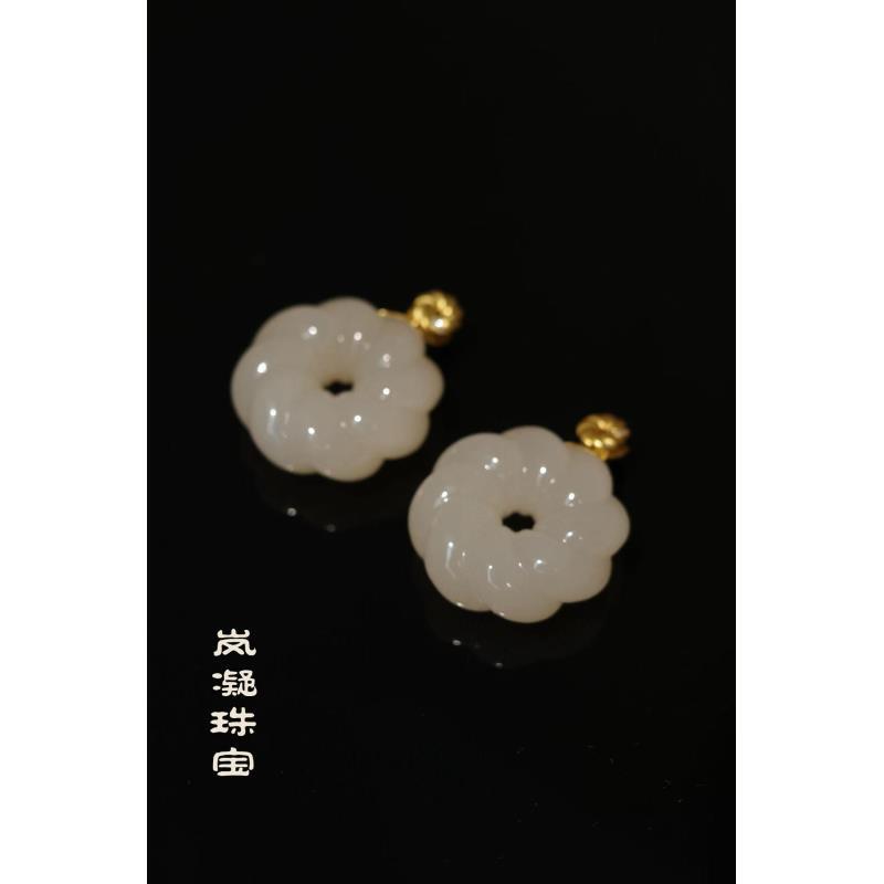 【LN岚凝珠宝】和田玉 野牛沟冰底猫眼藕粉绞丝圈吊坠【多样性发货】