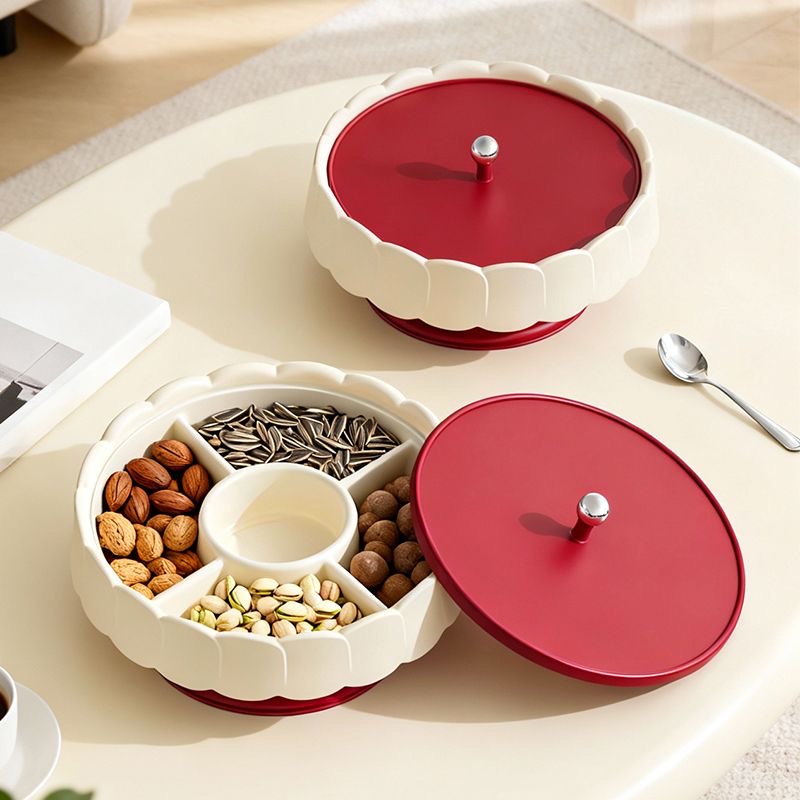 新款果盘家用客厅新年糖果盒分格密封坚果瓜子收纳盒带盖水果盘