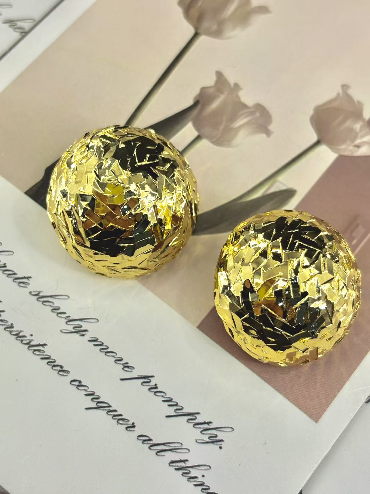 纯铜耳饰 百搭碎冰球耳钉 铜镀金质感925银针时尚耳饰