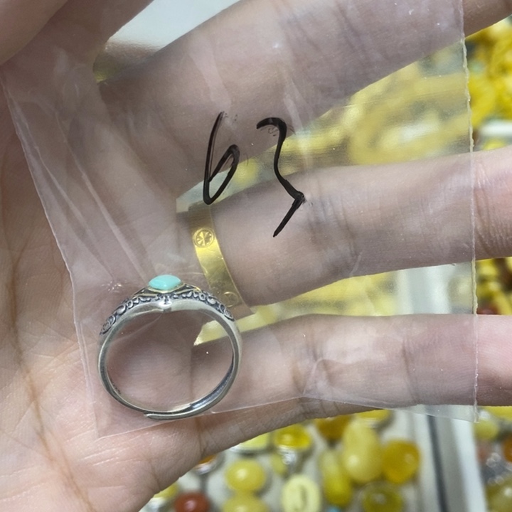 蜜蜡银S925镶嵌裸石戒指