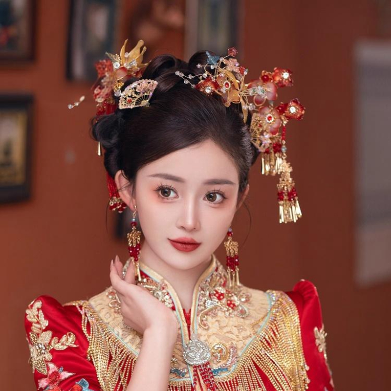 G358秀禾头饰女新娘秀禾2025新款头饰新中式简约金红色秀禾服头饰