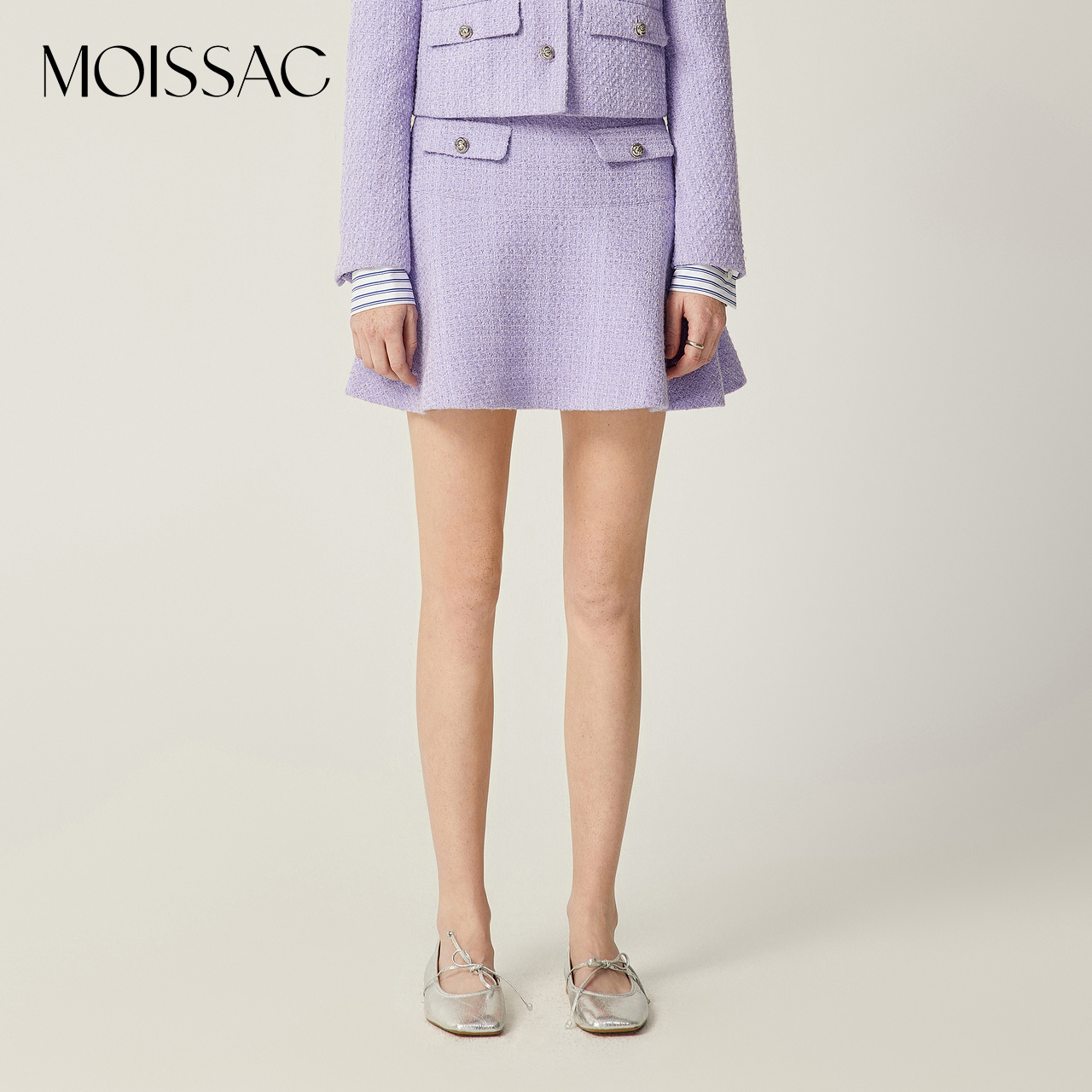 【陈大可】商场同款 摩萨克春法式粗花呢紫色香风半身短裙女