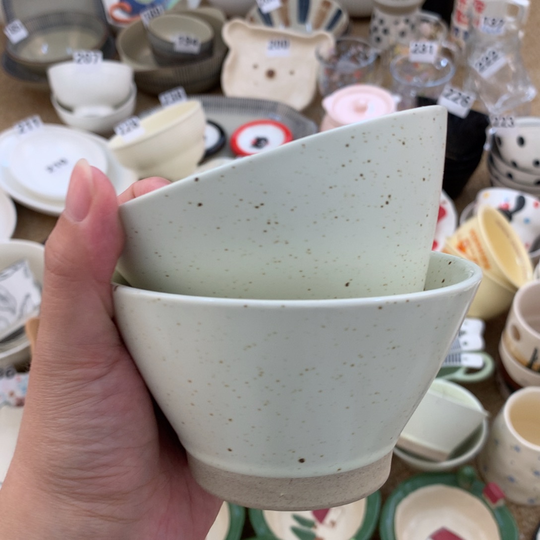 4英寸芝麻釉面斗笠碗底部粗陶2个装