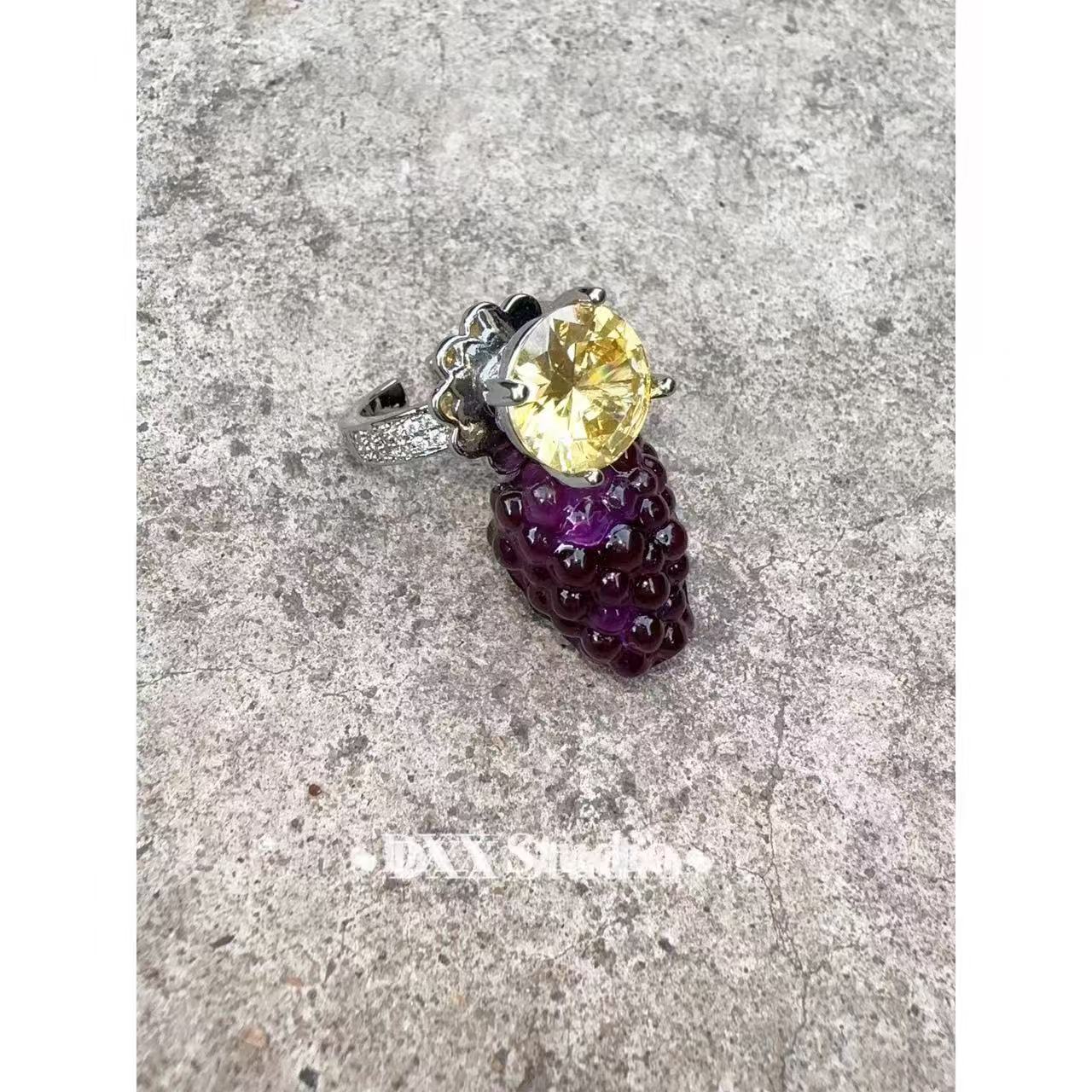 铜合金锆石戒指 小众设计紫色树莓戒指48225