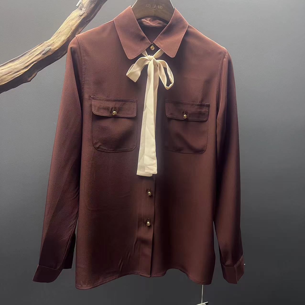 【墨枝】学院风气质简约长袖真丝衬衫S9007933