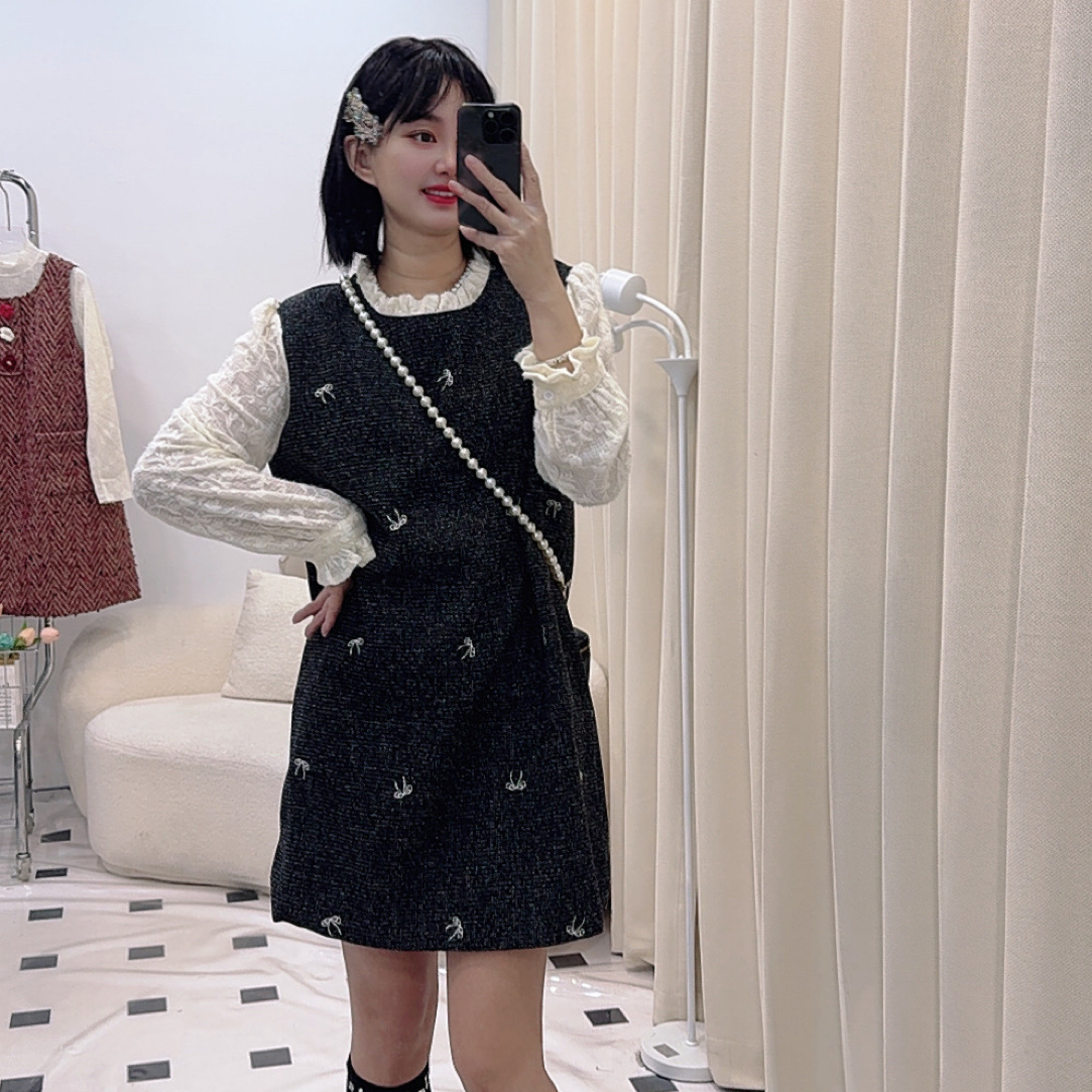 秋冬新款刺绣小香风重工显瘦连衣裙高级减龄连衣裙4851