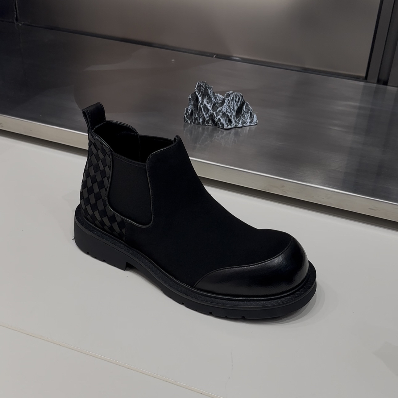 编织舒服磨砂厚底休闲风拼色素面休闲皮鞋黑色一脚蹬冬季真皮鞋子