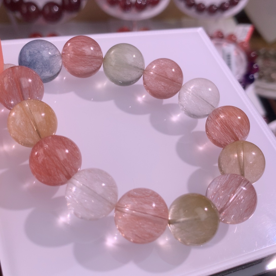 未镶嵌手串水晶彩兔毛14.2mm