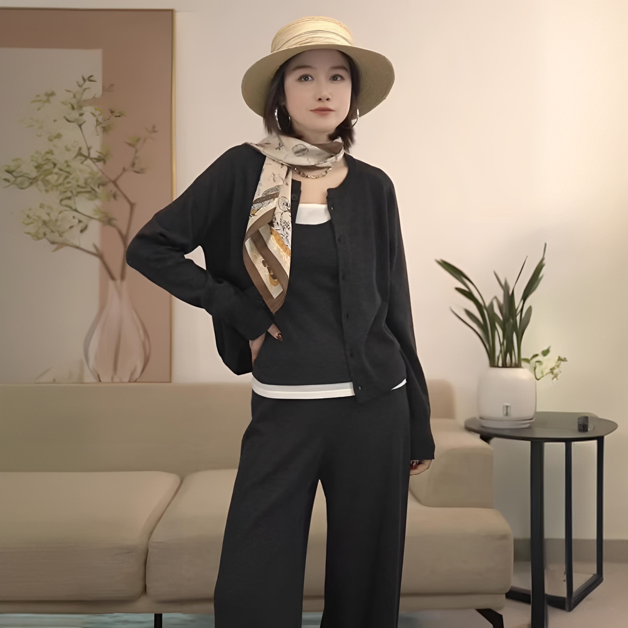 【QQNZ】针织系开衫毛衣女新款时尚圆领洋气百搭通勤独特漂亮小衫