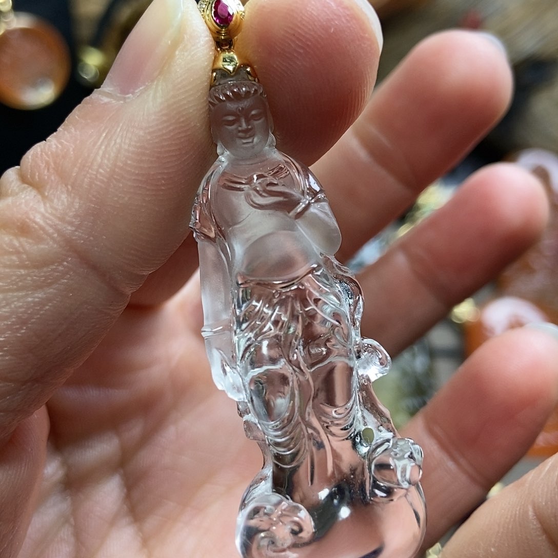 水晶天然水晶吊坠18K金镶嵌