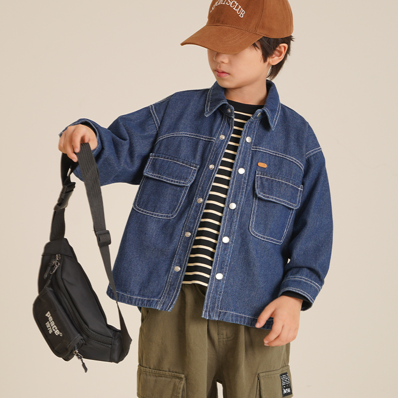 右欧男童春装外套薄款衬衫外穿长袖男宝牛仔儿童装春秋小童U14078