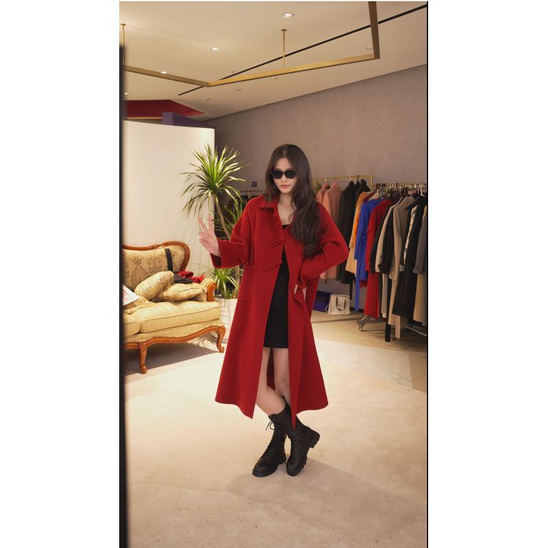 9#新款中试时尚盘扣高端双面羊毛大衣复古休闲中长款羊毛外套2111