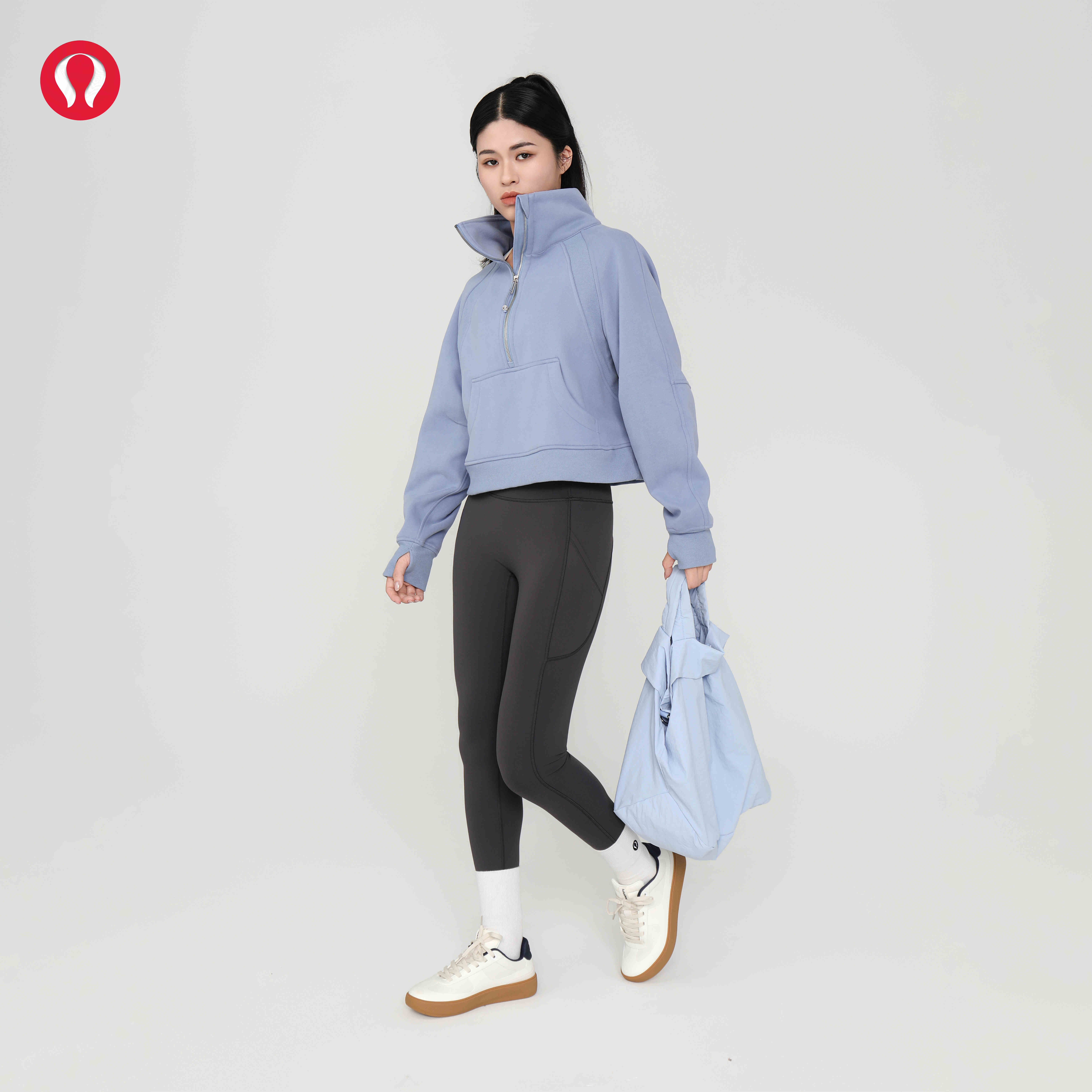 露露首领运动卫衣女秋冬加绒半开拉链高领套头衫外穿保暖上衣