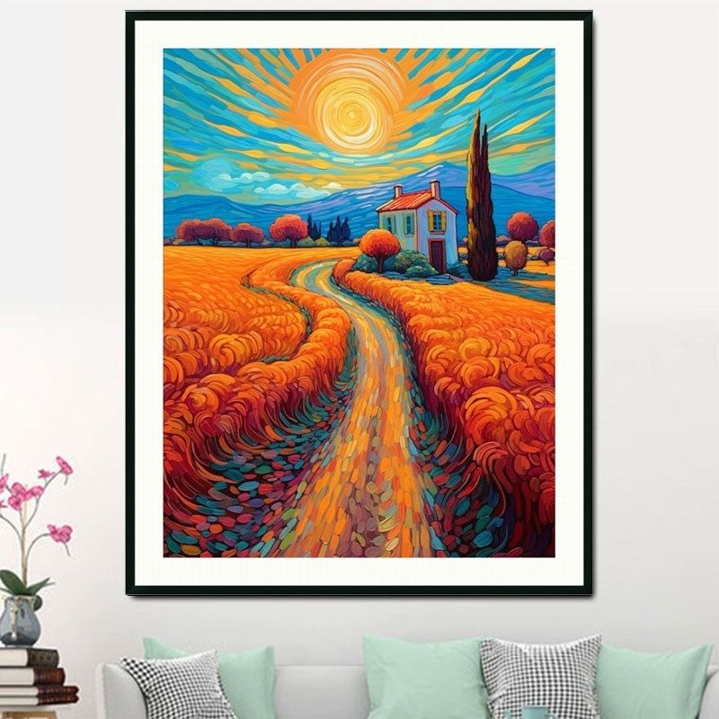 夕阳下的原野十字绣新款客厅卧室风景满绣田园自己绣小件手工简单