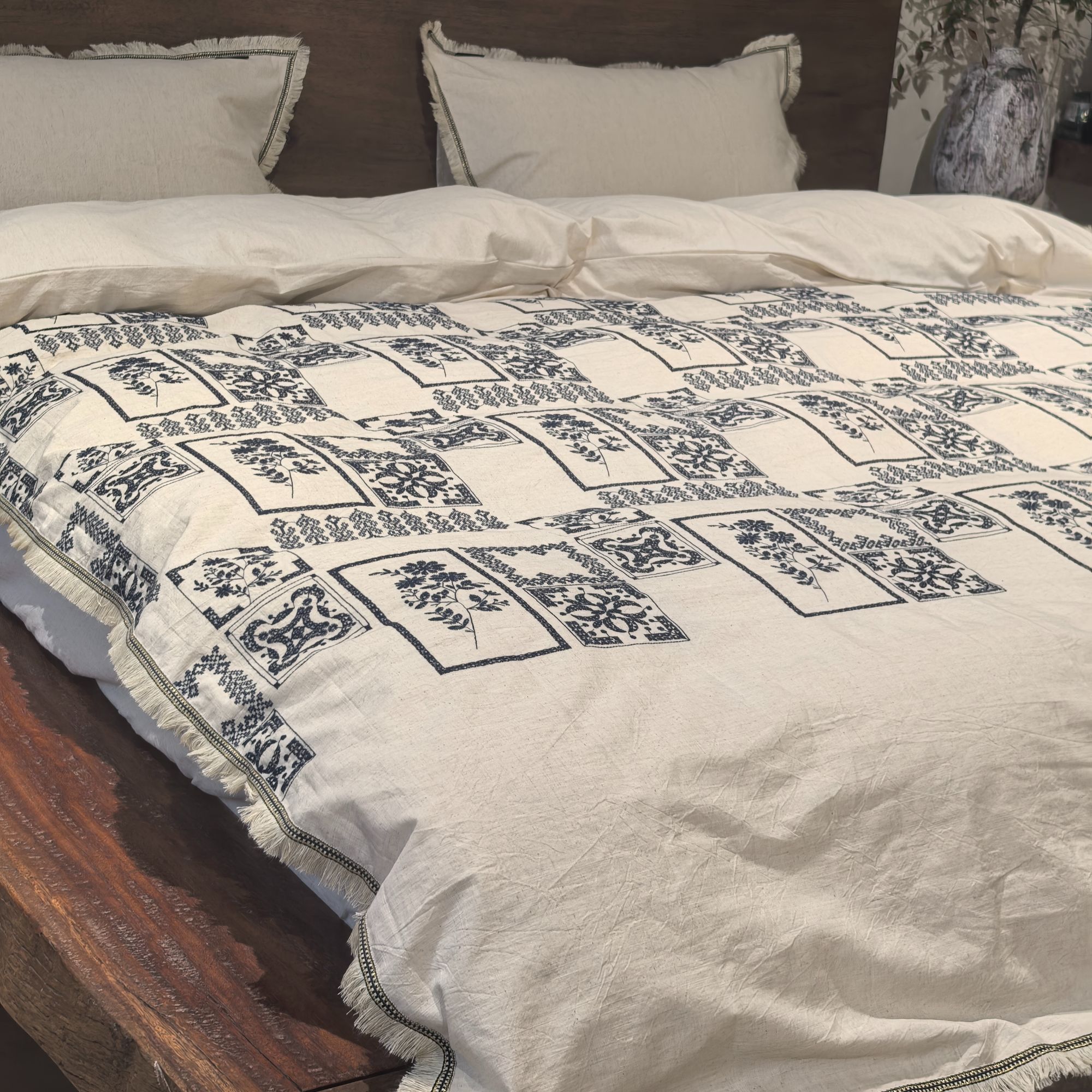 【宝拉家纺】超柔法式棉麻高端四件套流苏民族风刺绣床上高端四件套