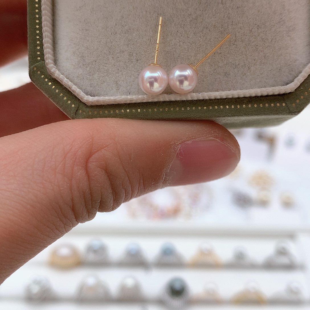 海水珍珠5-6mm ak素钉18K金镶嵌
