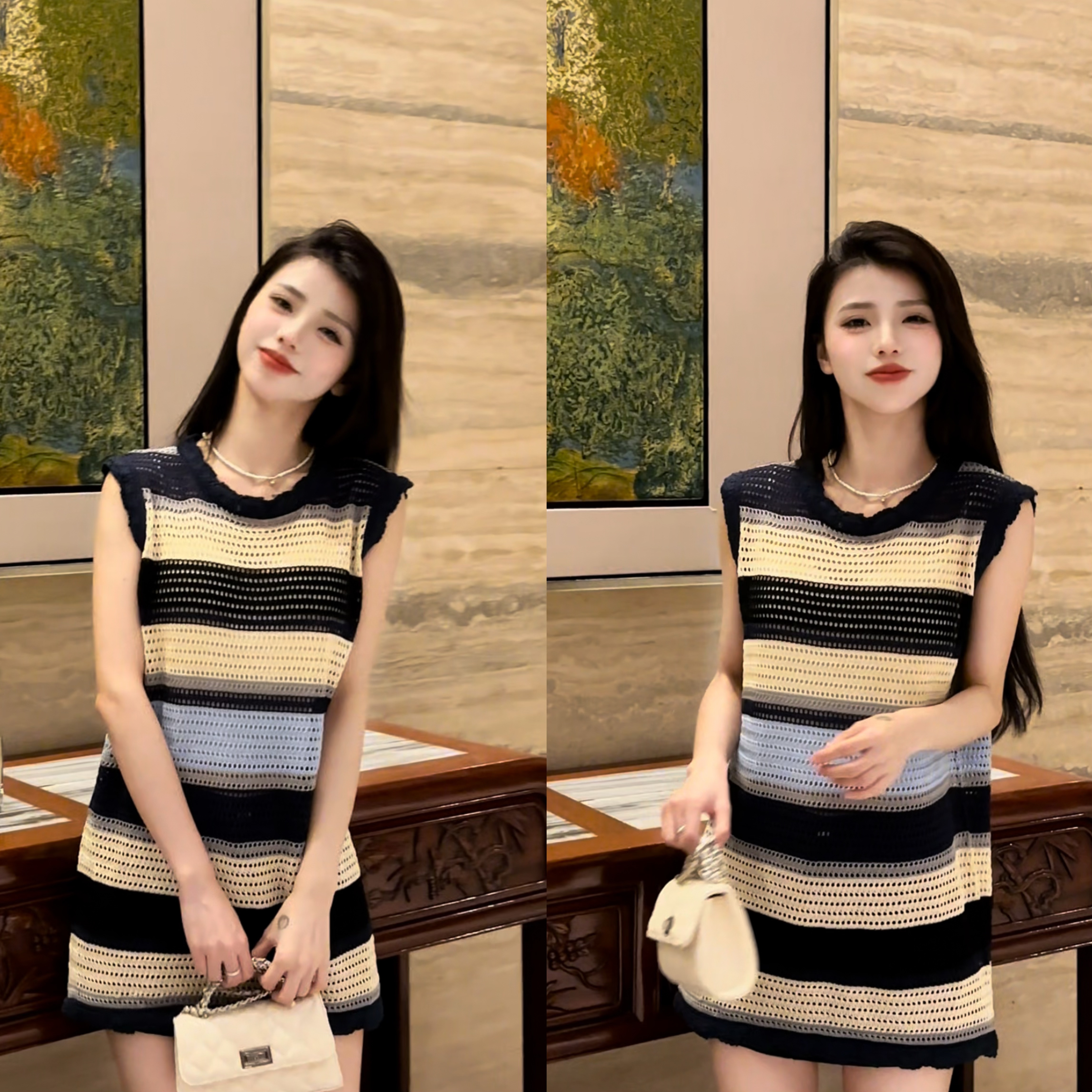 【温小柔定制.霓虹彩绘】2025夏季新款设计感彩色条纹背心针织衫